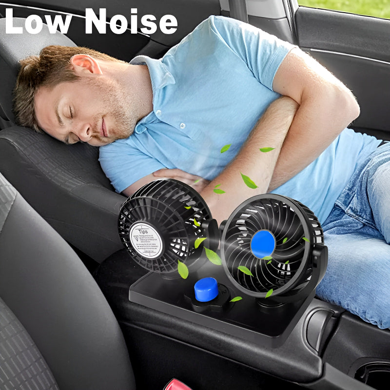 F30 Dual-Headed 360° Rotating Car Fan with Low Noise & Adjustable Airflow